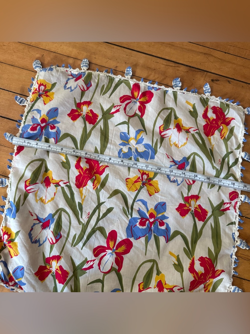 Tory Burch scarf square cotton floral fringe detail white red yellow spring - Picture 5 of 5